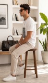 Erkek Beyaz O Yaka Basic T-Shirt 